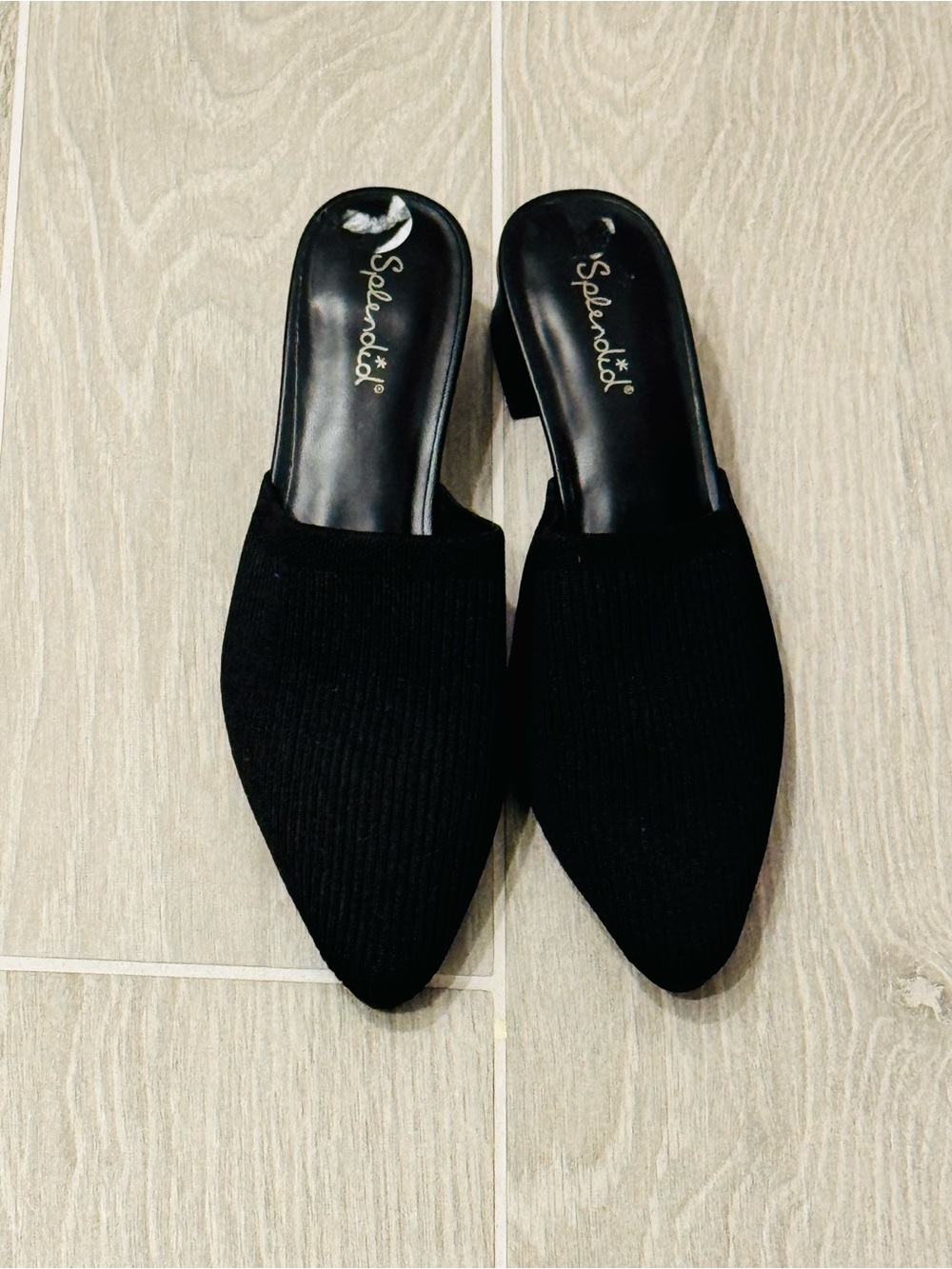 Splendid Black Pointed Knit Mule Slides height 1,5inch